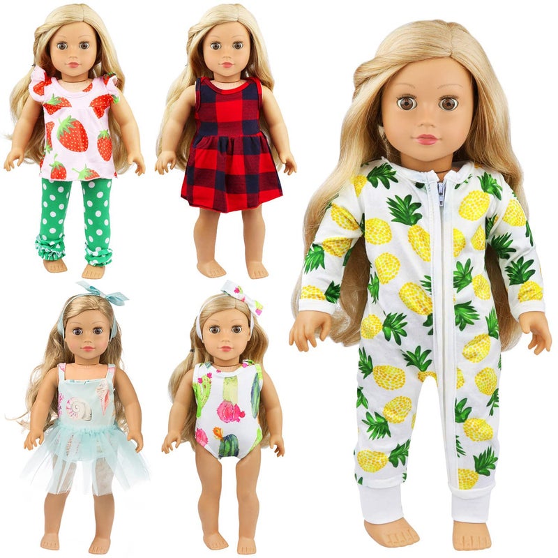 Ecore Fun 5 Sets 14-18 Inch Baby Doll Clothes and Headbands Outfits Pjs Baby Doll Accessories for 43cm New Born Dolls, 15 Inch Baby Dolls - Image 3